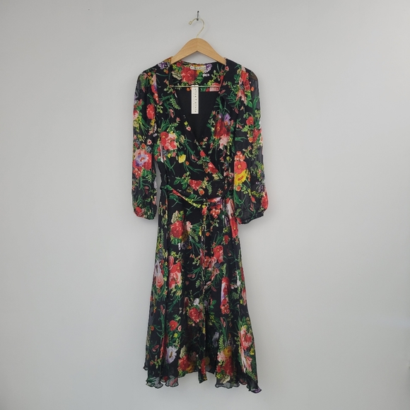 NWT Alice Olivia Abney Silk Floral Wrap Dress SZ 8 - Picture 5 of 15